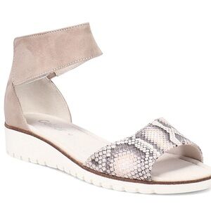 Gabor two strap taupe gray ivory snake ankle wrap platform sandal Sz 7.5